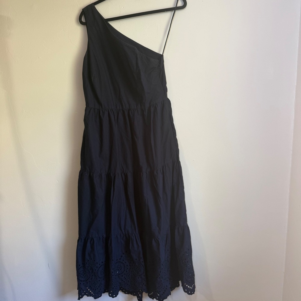 Gap Eyelet Hem One-Shoulder Tiered‎ Midi Dress Size 6 Tall Navy Blue